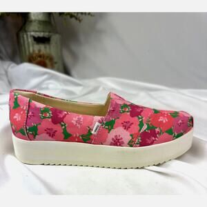 Toms Alpargata Midform Espadrille Platform Shoes Pink Poppies 7.5
